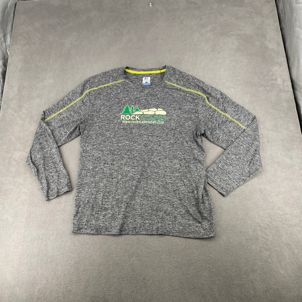 Russell Athletic Dri-Power Gray Heather Long Sleeve Rockscapes Shirt Mens Large
